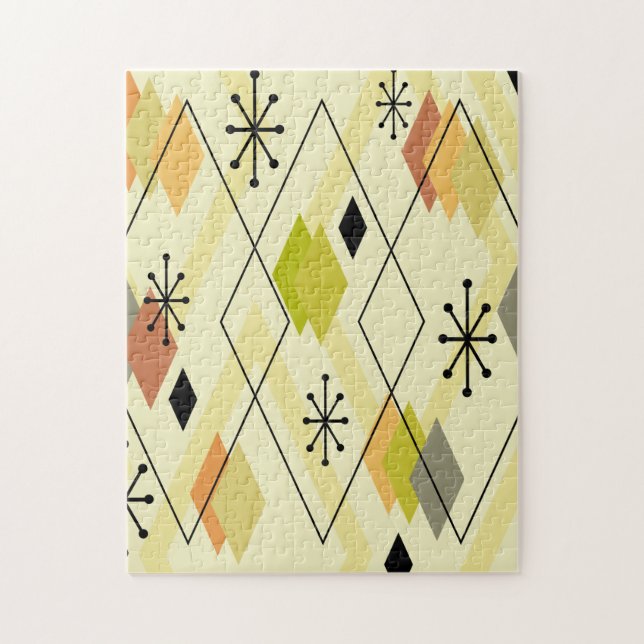 Mid Century Modern Scattered Diamonds Chartreuse Jigsaw Puzzle (Vertical)