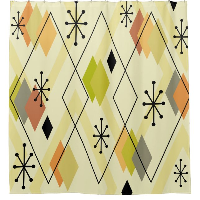 Mid Century Modern Scattered Diamonds Chartreuse Shower Curtain (Front)