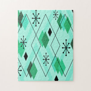 Mid Century Modern Scattered Diamonds Mint Green Jigsaw Puzzle