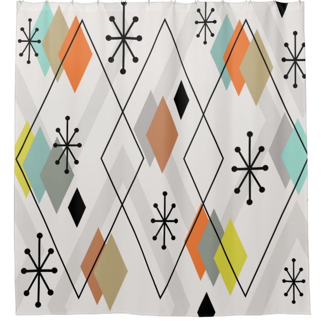 Mid Century Modern Scattered Diamonds Shower Curtain (Front)