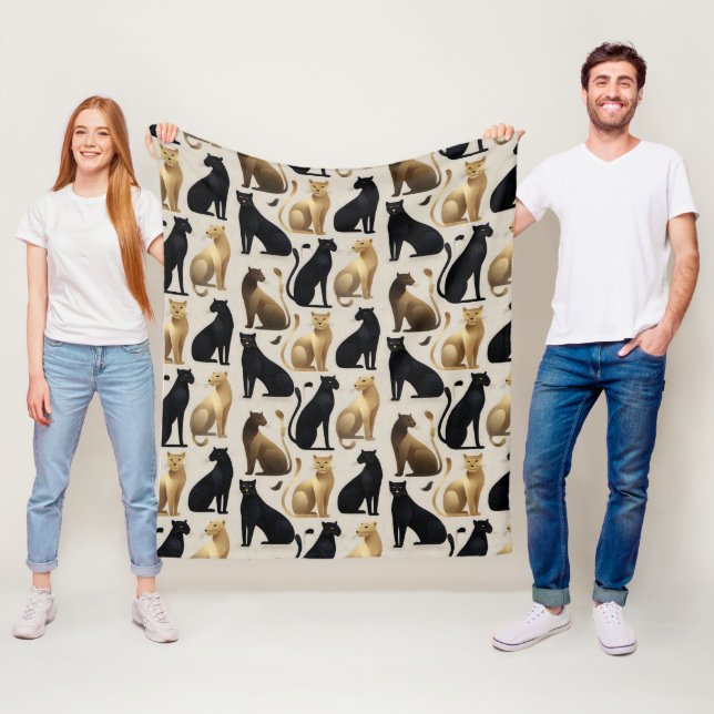 Mid-Century Modern Seamless Panther Pattern Fleece Blanket (In Situ)