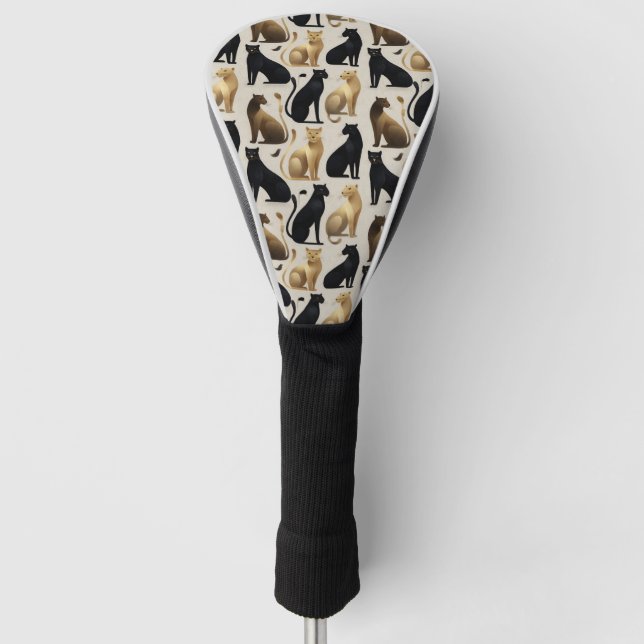 Mid-Century Modern Seamless Panther Pattern Golf Head Cover (Front)