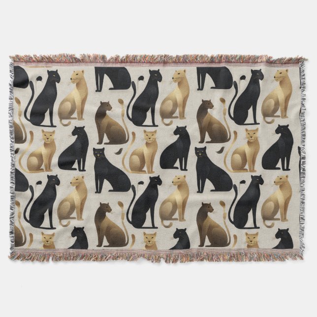 Mid-Century Modern Seamless Panther Pattern Throw Blanket (Front)