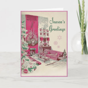 Mid Century Modern Seasons Greetings Christmas Holiday Card