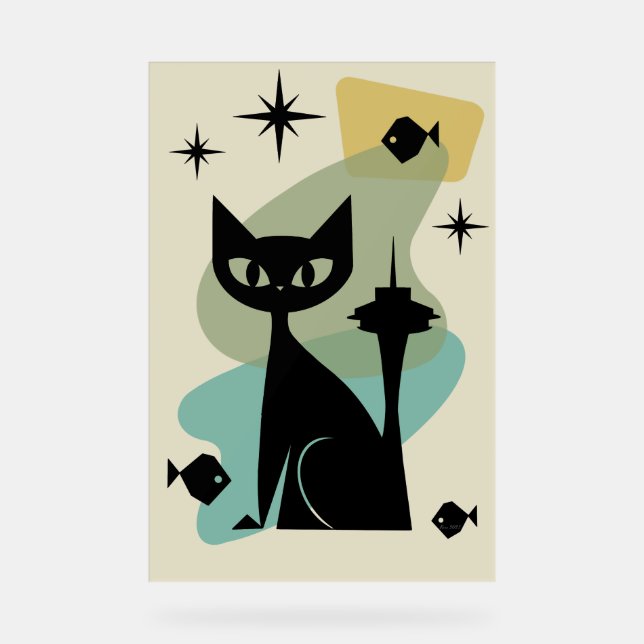 Mid Century Modern Seattle Cat Acrylic Sign (Front)