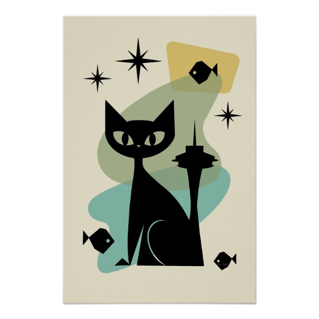 Mid Century Modern Seattle Cat Poster (Front)