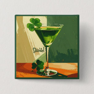Mid Century Modern Shamrock Martini Sláinte! 15 Cm Square Badge