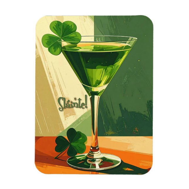 Mid Century Modern Shamrock Martini Sláinte!  Magnet (Vertical)