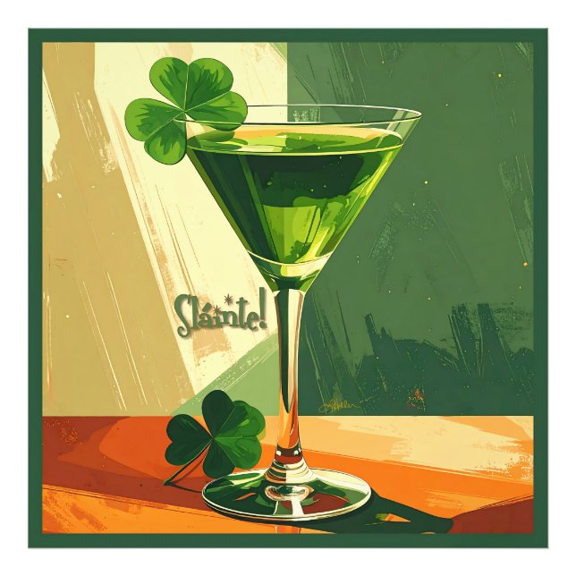 Mid Century Modern Shamrock Martini Sláinte!  Photo Print (Front)