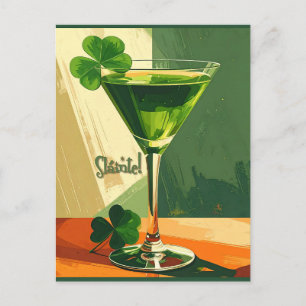 Mid Century Modern Shamrock Martini Sláinte!  Postcard