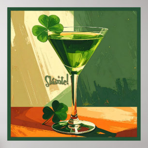 Mid Century Modern Shamrock Martini Sláinte!  Poster