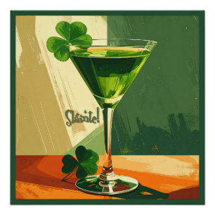 Mid Century Modern Shamrock Martini Sláinte!  Poster