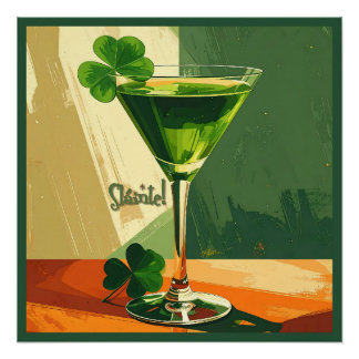 Mid Century Modern Shamrock Martini Sláinte!  Poster