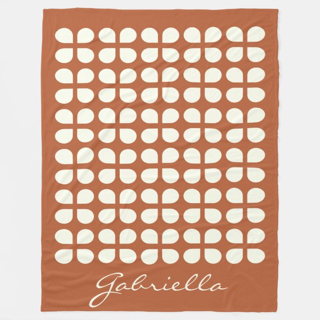Mid Century Modern Shapes in Rust Personalised  Fleece Blanket (Front)