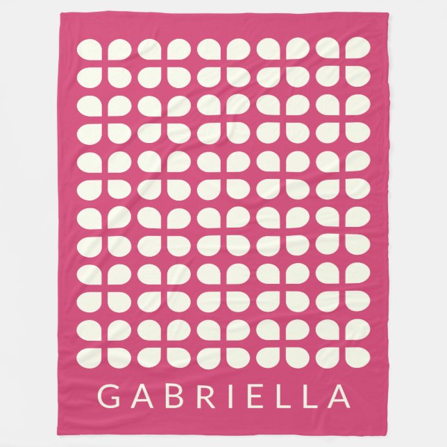 Mid Century Modern Shapes Raspberry Personalised Fleece Blanket (Front)