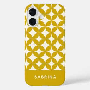 Mid Century Modern Shapes Yellow Personalised iPhone 16 Case