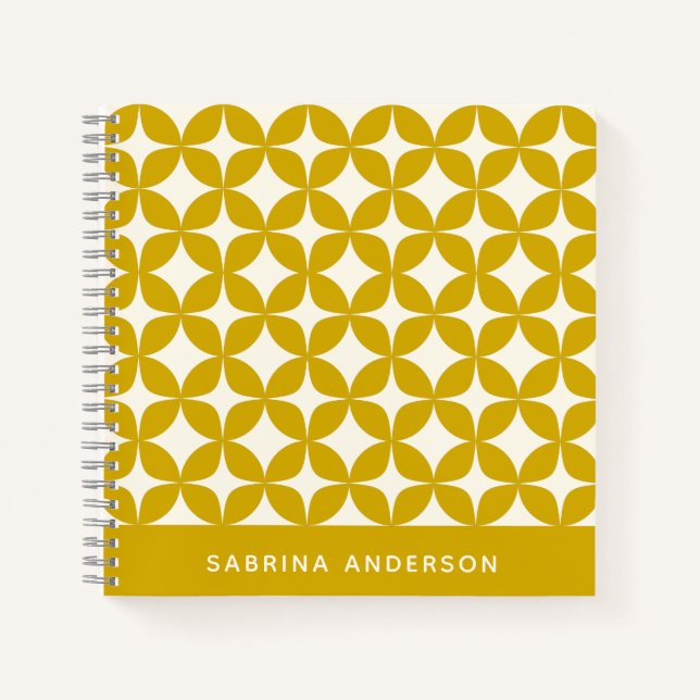 Mid Century Modern Shapes Yellow Personalised Notebook (Front)