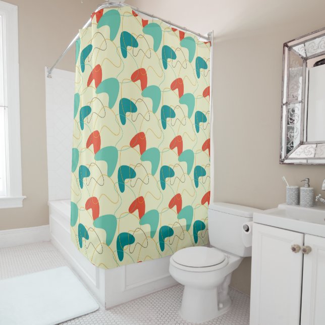 Mid-Century Modern Shower Curtain, Retro Pattern Curtain (In Situ)