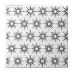 Mid-Century Modern Silver Starburst Pattern Ceramic Tile<br><div class="desc">Mid-century modern inspired design featuring vintage pattern of retro silver starbursts on a white background. Simple, clean modern design. Create your own custom pattern by uploading a new image, or use the "message" button to contact the designer for help. To create your own patterned design: 1. Select personalise this template....</div>