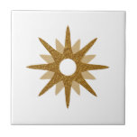 Mid-Century Modern Single Gold Starburst Ceramic Tile<br><div class="desc">Mid-century modern inspired design featuring a single vintage retro gold starburst on a white background. Simple, clean modern design. Create your own custom tile by uploading a new image, or use the "message" button to contact the designer for help. To create your own design: 1. Select personalise this template. 2....</div>