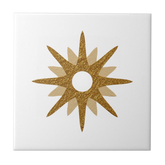 Mid-Century Modern Single Gold Starburst Ceramic Tile (Front)