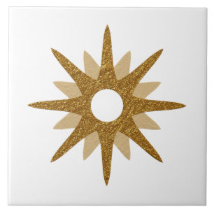 Mid-Century Modern Single Gold Starburst Large Ceramic Tile