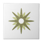 Mid-Century Modern Single Green Starburst Ceramic Tile<br><div class="desc">Mid-century modern inspired design featuring a single vintage retro green starburst on a white background. Simple, clean modern design. Create your own custom tile by uploading a new image, or use the "message" button to contact the designer for help. To create your own design: 1. Select personalise this template. 2....</div>