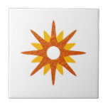 Mid-Century Modern Single Orange Starburst Ceramic Tile<br><div class="desc">Mid-century modern inspired design featuring a single vintage retro orange starburst on a white background. Simple, clean modern design. Create your own custom tile by uploading a new image, or use the "message" button to contact the designer for help. To create your own design: 1. Select personalise this template. 2....</div>