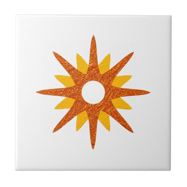 Mid-Century Modern Single Orange Starburst Ceramic Tile (Front)
