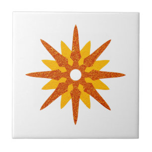 Mid-Century Modern Single Red-Orange Star Ceramic Tile