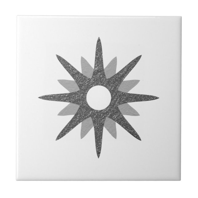 Mid-Century Modern Single Silver Starburst Ceramic Ceramic Tile (Front)