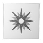 Mid-Century Modern Single Silver Starburst Ceramic Tile<br><div class="desc">Mid-century modern inspired design featuring a single vintage retro silver starburst on a white background. Simple, clean modern design. Create your own custom tile by uploading a new image, or use the "message" button to contact the designer for help. To create your own design: 1. Select personalise this template. 2....</div>