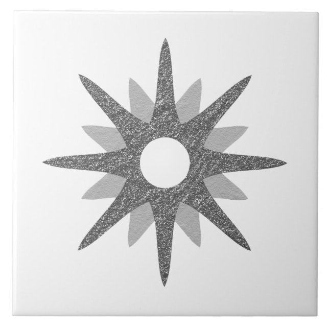Mid-Century Modern Single Silver Starburst | Large Ceramic Tile (Front)