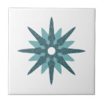 Mid-Century Modern Single Turquoise Star Design Ceramic Tile<br><div class="desc">Mid-century modern inspired design featuring vintage retro turquoise starburst on a white background. Simple, clean modern design.</div>