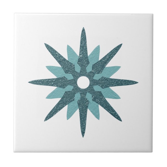 Mid-Century Modern Single Turquoise Star Design Ceramic Tile (Front)