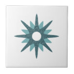Mid-Century Modern Single Turquoise Starburst Ceramic Tile<br><div class="desc">Mid-century modern inspired design featuring a single vintage retro turquoise starburst on a white background. Simple, clean modern design. Create your own custom tile by uploading a new image, or use the "message" button to contact the designer for help. To create your own design: 1. Select personalise this template. 2....</div>