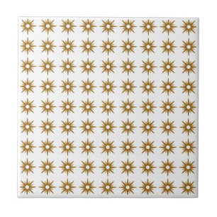 Mid-Century Modern Small Gold Star Pattern Ceramic Tile