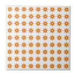 Mid-Century Modern Small Orange Starburst Pattern Ceramic Tile<br><div class="desc">Mid-century modern inspired design featuring vintage pattern of small retro starbursts in shades of orange and yellow on a white background. Simple, clean modern seamless design. One design of a coordinating collection. Create your own custom pattern by uploading a new image, or use the "message" button to contact the designer...</div>