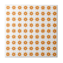 Mid-Century Modern Small Orange Starburst Pattern Ceramic Tile