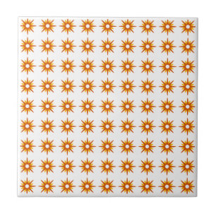 Mid-Century Modern Small Orange Starburst Pattern Ceramic Tile