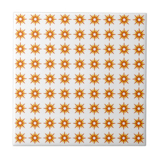 Mid-Century Modern Small Orange Starburst Pattern Ceramic Tile