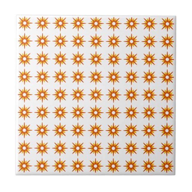 Mid-Century Modern Small Orange Starburst Pattern Ceramic Tile (Front)