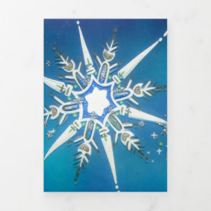 Mid-Century Modern Snowflake Wishes Tri-Fold Holiday Card