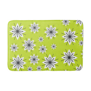 Mid Century Modern Snowflakes Chartreuse Bath Mat