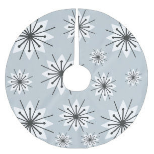 Mid Century Modern Snowflakes Silver Brushed Polyester Tree Skirt