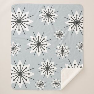 Mid Century Modern Snowflakes Silver Sherpa Blanket
