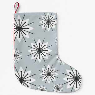 Mid Century Modern Snowflakes Silver Small Christmas Stocking