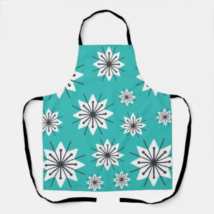Mid Century Modern Snowflakes Turquoise Apron