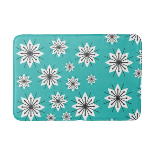 Mid Century Modern Snowflakes Turquoise Bath Mat