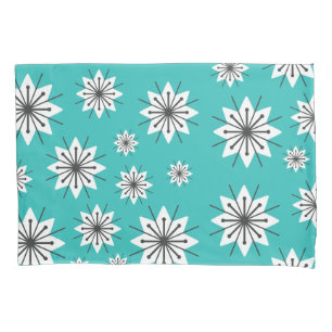 Mid Century Modern Snowflakes Turquoise Pillowcase